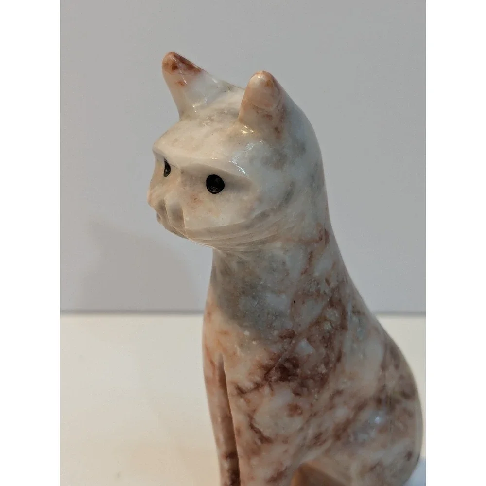 Vintage‎ pink marble cat sculpture